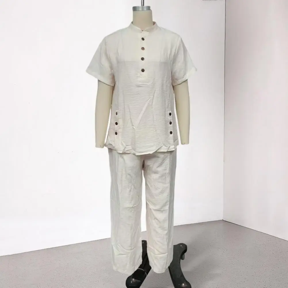 

Summer Casual Outfit Women Casual Women Set Women's 2 Piece Linen Set Short Sleeve Button-up Top Wide Leg Pants Matching Outfit
