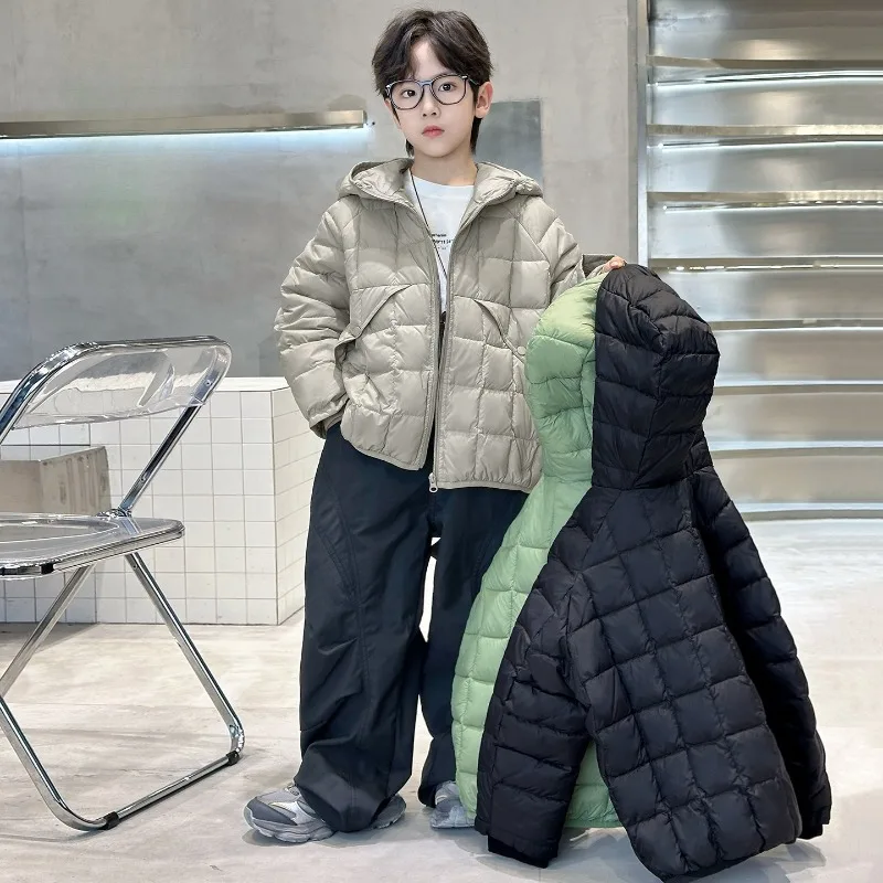 

Хлопковая одежда для мальчиков, новинка 2025 года, зимняя детская куртка с капюшоном, теплый повседневный однотонный топ