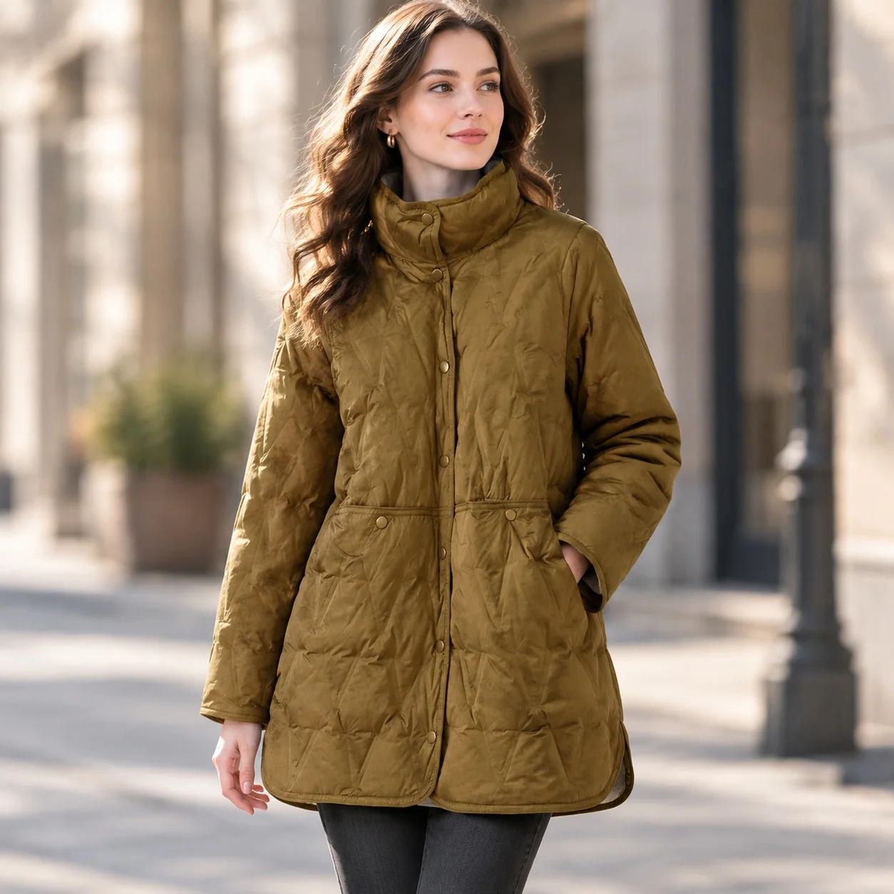 Long Sleeves Mid Length Coat Elegant Style with Single Breasted Button Front Professional Workwear Commuter Style Women Jacket