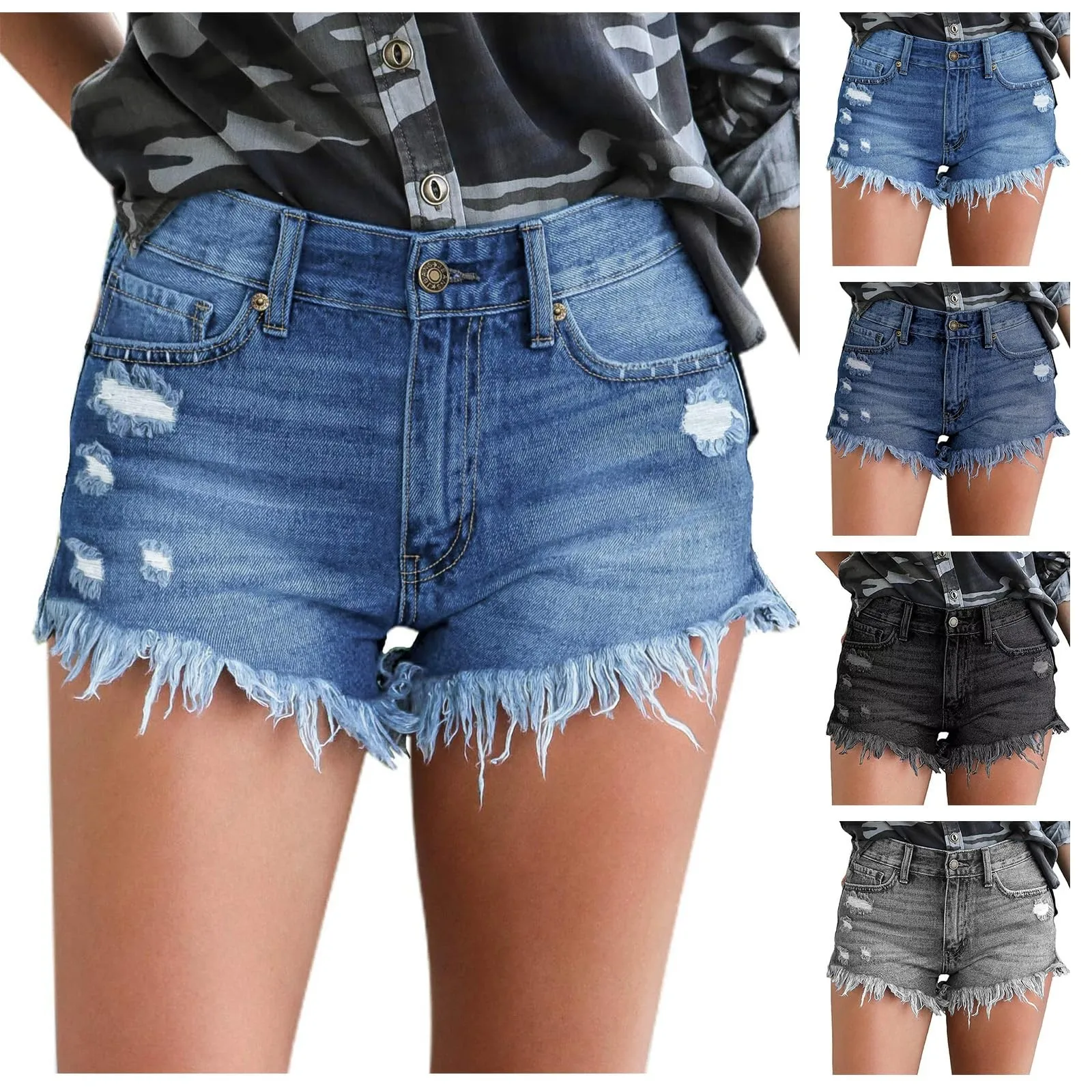 Short en jean taille haute pour femme, avec poches solides, ourlet déchiré, effiloché, en détresse, Sexy, taille basse, été