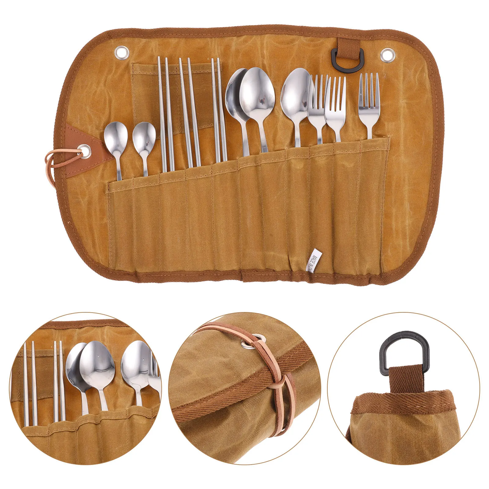 مجموعة واحدة من أدوات المائدة للتخييم، حقيبة أواني طعام مدمجة، مقصورات مدمجة لسهولة التخزين والأنشطة الخارجية والسفر والمطبخ