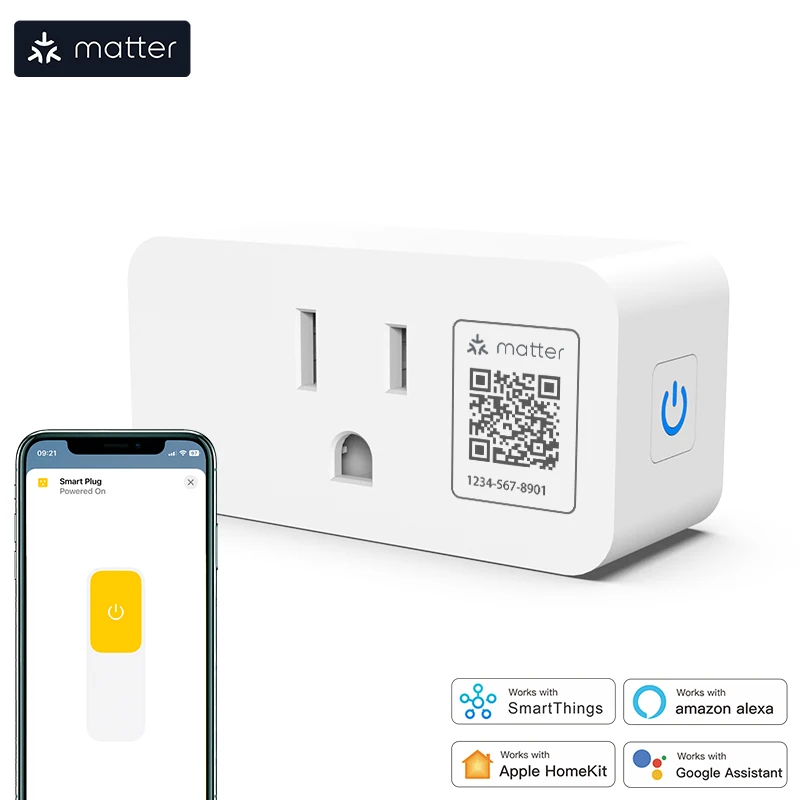 

Matter Wifi Smart Plug With 10A US Timing Smart socket work Voice Control with Apple Home Alexa and Google Home