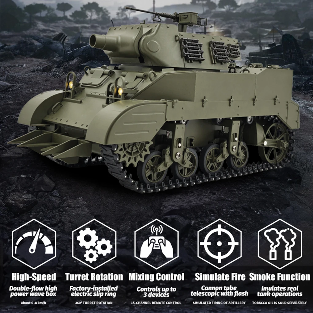 

1:16 RC Tank US M8 Scott Howi tzer Моторная каретка M8 Боевая машина Световые игрушки для взрослых мальчиков с вращением на 360° ° Дымовая турель