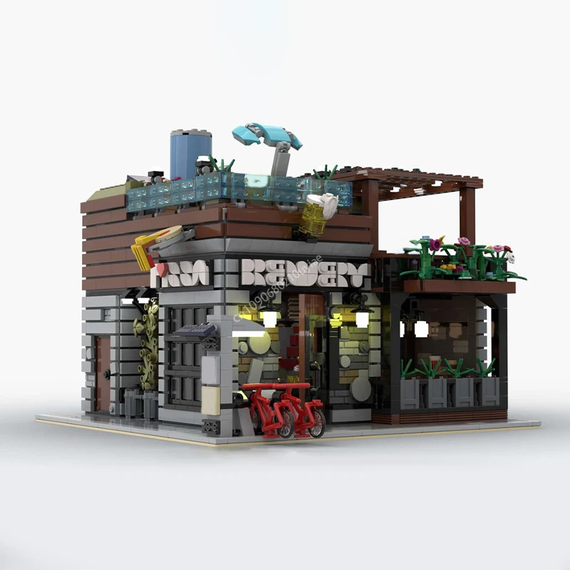 MOC Modular Brewery & Pizza Shop Bricks Toys Creative City Street View Model Building Block Kids Educational Christmas Gifts