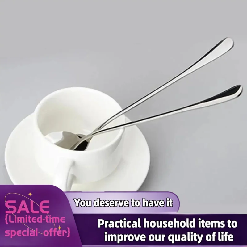 1/6Pcs Stainless Steel Long-Handled Ice Teaspoon, Coffee Spoon, Ice Cream Stirring Spoon, Dishwasher Safe, Kitchen Accessories