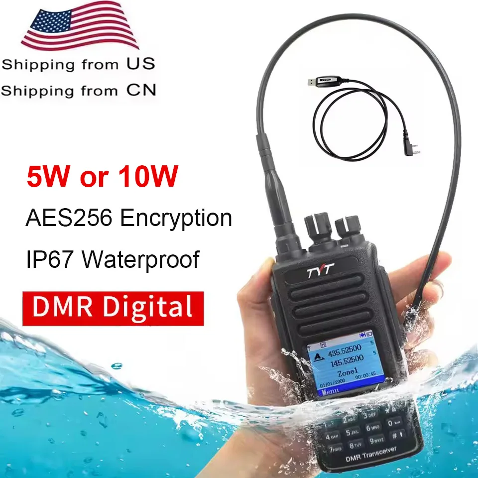 TYT MD-UV390 DMR Kỹ Thuật Số Bộ Đàm UV390 IP67 Chống Thấm Nước Dây UV Thu Phát GPS Tùy Chọn Upgrde Của MD-390 + USB dây Cáp