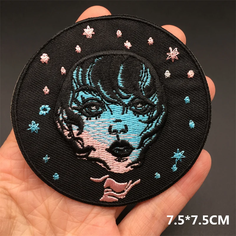 Black and White Embroidered Patches for Clothing Punk Bottle Skull Applications Iron on Patches Sewing Clothes Stickers