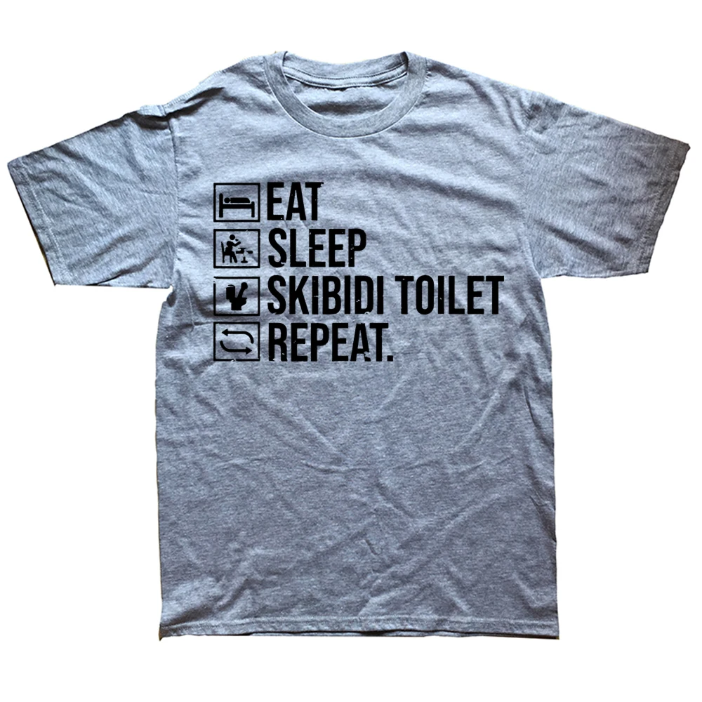 2025 نموذج جديد ريترو أكل النوم Skibidi المرحاض تكرار تي شيرت رجل موضة عالية الجودة س الرقبة تي شيرت للجنسين Harajuku القطن T-s #4