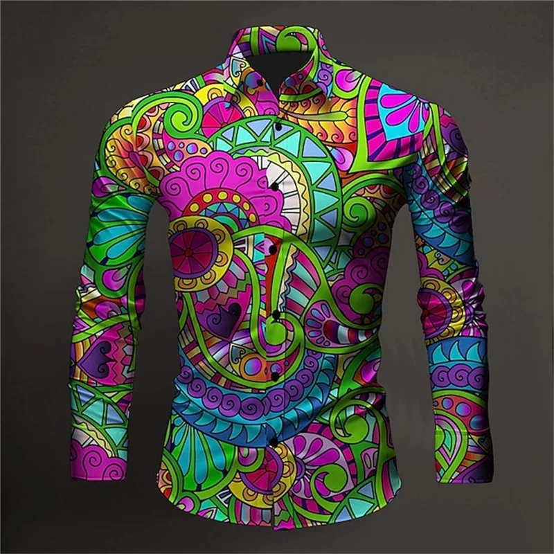 3D Ancient Babylon Paisley Patterns Print Long Sleeve Shirts Hinduism Spiritual Totem Graphic Office Shirts For Men Blouses Tops