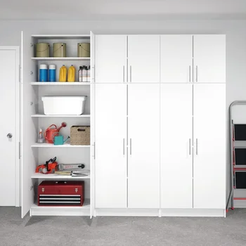 Image Functional 6 Piece Garage Cabinet & Storage System Set D, Easy Garage Closet Shop Cabinet 16" D x 96" W x 89" H, White