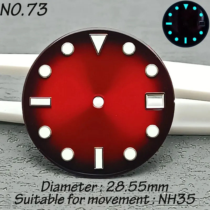 Cadran de montre à calendrier unique, C3, cadran lumineux super bleu, pièces d'assemblage de mouvement NH série 35, logo personnalisable, 28.55mm