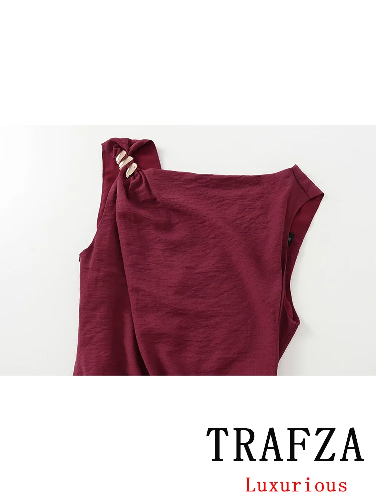 Travza Gaun Wanita Vintage seksi Chic Solid Cami tanpa lengan emas applique gaun panjang lurus mode baru 2024 gaun musim gugur