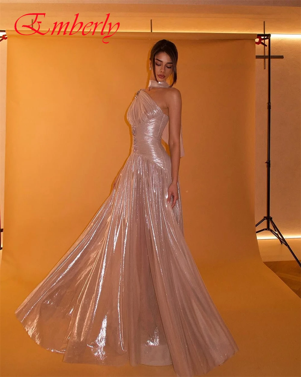 Personalizado luxo organz a linha vestido de noite clássico um ombro sem mangas vestidos de baile sexy vestidos de ocasião especial