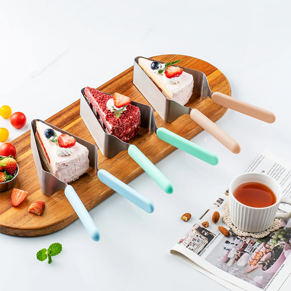 Kuchenschneider aus Edelstahl, dreieckiger Desserthalter, Kuchenschneider und Heber, Küchen-Backzubehör, Backwerkzeuge, Lebensmittelgreifer