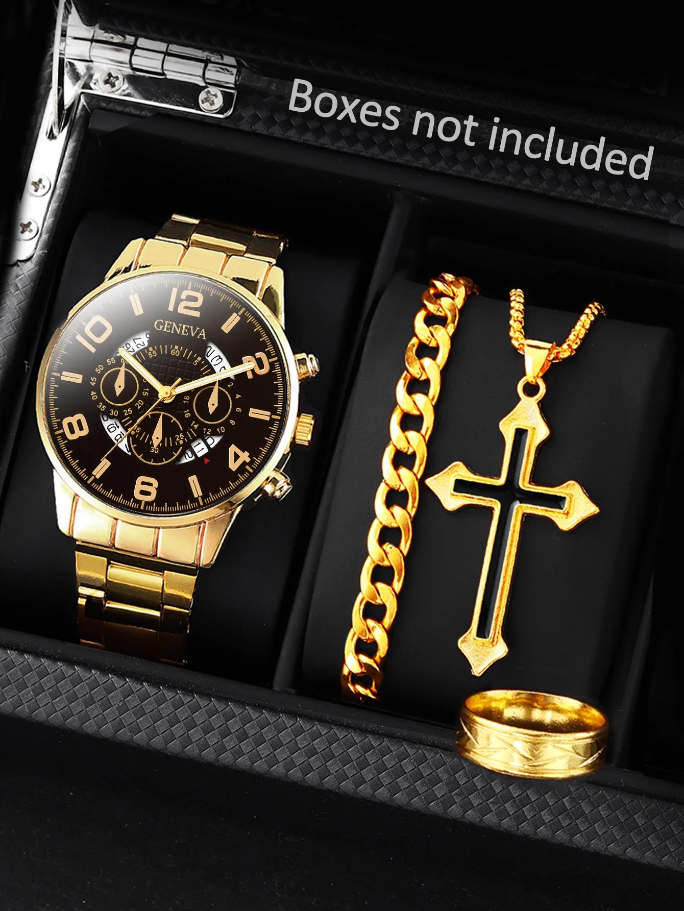 Men's Casual Fashion Quartz Watch And Cross Set with Calendar Feature Birthday Gift - No Box Included