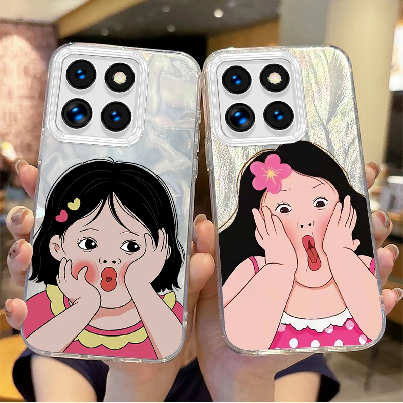 

Funny Lovely Girl Cartoon Feather yarn Phone Case For Xiaomi Poco X6 X3 F6 M6 M4 Pro C61 13T 11 Lite Shockproof Matte Back Cover
