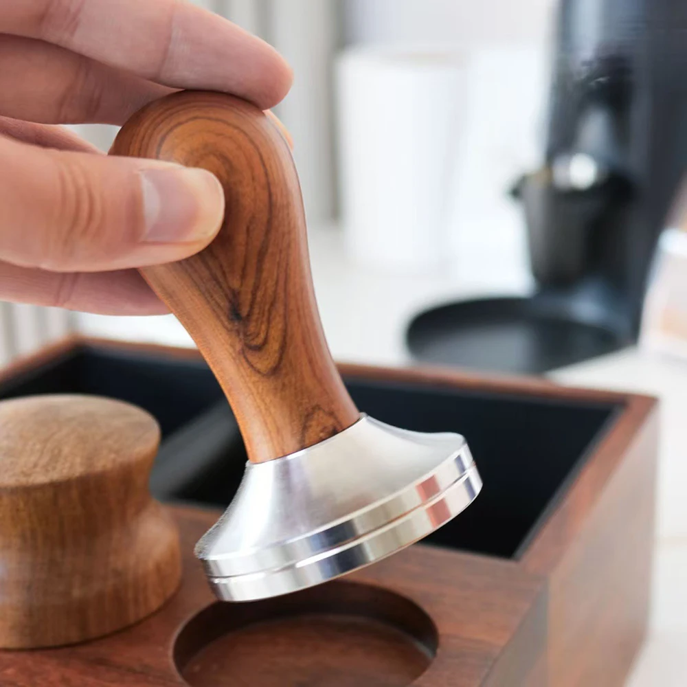 

51/53/58mm Coffee Tamper Solid Wood Handle Espresso Flat Base Coffee Tamper Espresso Tools Cafe Barista Accessories