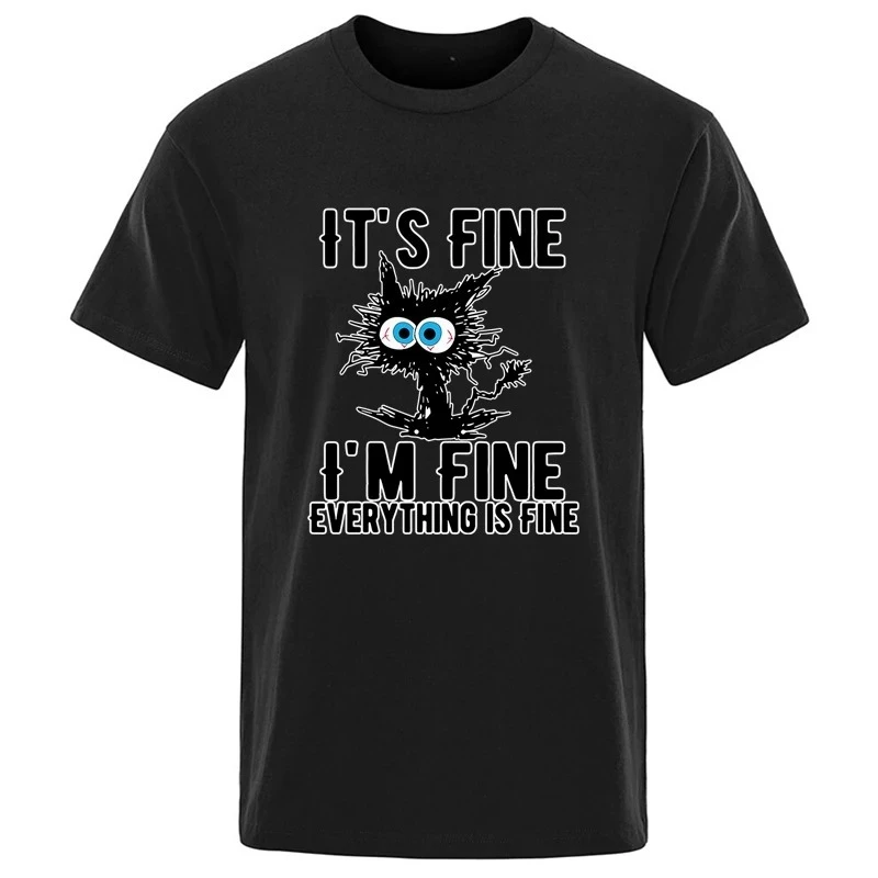 

Men's High Quality T-shirt 100% Cotton Funny Cool Cat Printed T-shirt Casual Men's Short Sleeve T-shirt for Men Breathable Tops