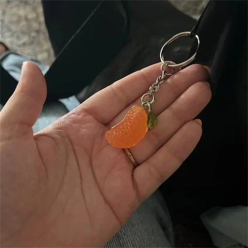 Cute Orange KeyChain y2k Tangerine KeyChain Food Fruit Refreshing Orange Piece Realistic Key Chain