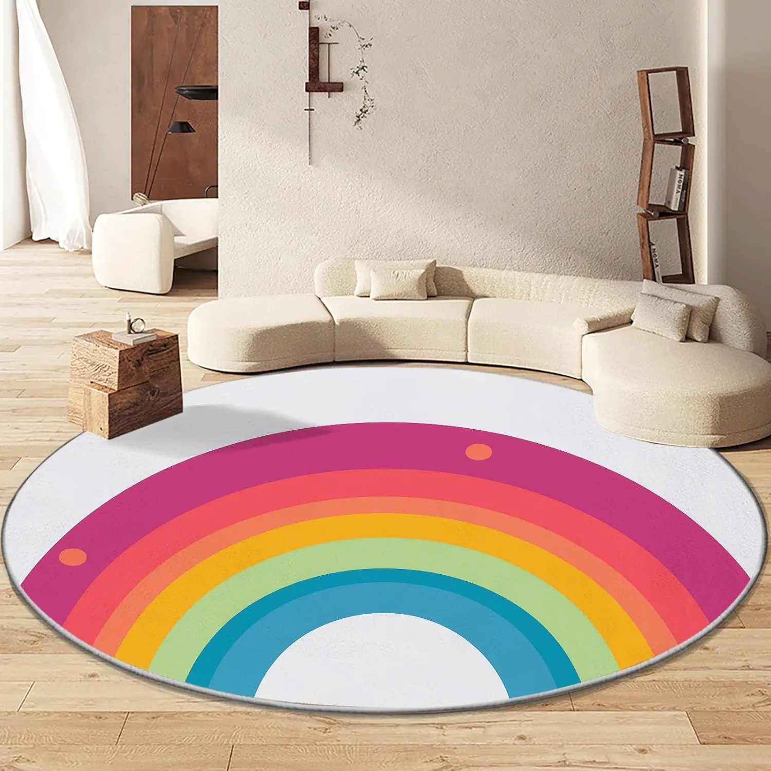 

Simple Cartoon Rainbow Stripe Round Area Rug, Simple Rainbow Washable Circular Carpet Runner - Non Slip Circle Rug Carpet Mat