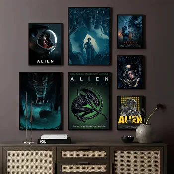 Klasik bilim kurgu Alien film kendinden yapışkanlı sanat posterleri beyaz kağıt baskılar posterler sanat estetik sanat duvar tablosu