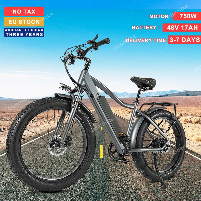 Electric Bike 750W Motor 48V17Ah Lithium Battery Aluminum Alloy 26 Inches Fat Tire Electric Bicycle Life 100KM Disc Brake E Bike