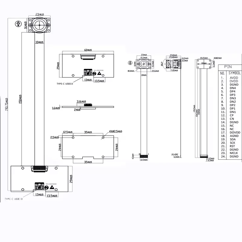 IMX335 USB3.0 5MP/60PFS HD カメラモジュール FPC+PCB 構造、プラグプレイ UVC プロトコルサポート WDR および 120PFS 産業用に使用
