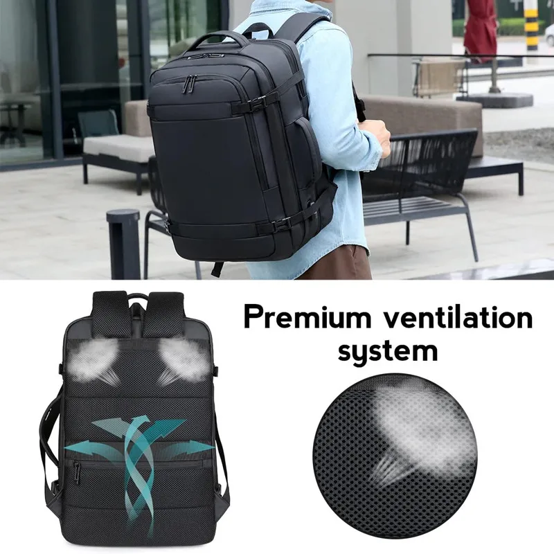 Mochila de viagem expansível resistente à água para homens, USB, voo aprovado, transportar sacos para aviões, durável, 17 \