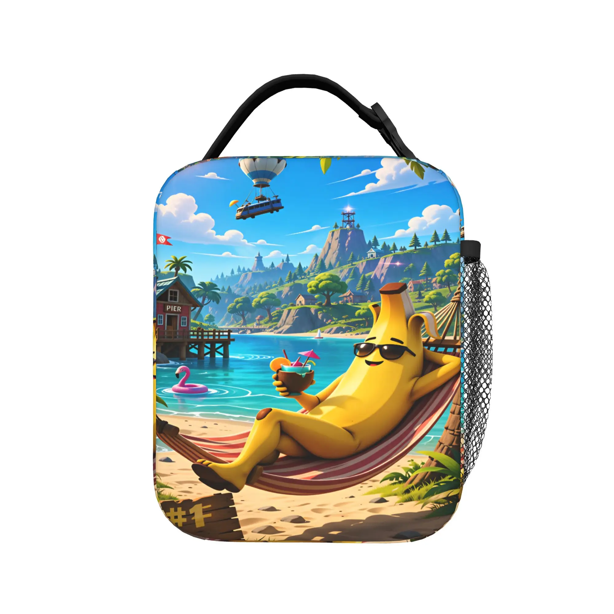 Peely Victory Royale Banana  Lunch Bag  Aesthetic Lunch Box Picnic Portable Thermal Lunch Bags For Child Oxford Print Cooler Bag