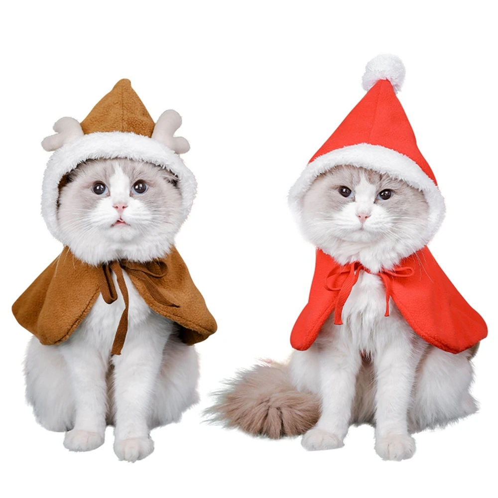 

Cat Dog Santa Claus Outfit Pet Cosplay Costume Dog Puppy Hoodie Coat Clothes Soft Plush Warm Cloak Outfit for Small Dogs Cats