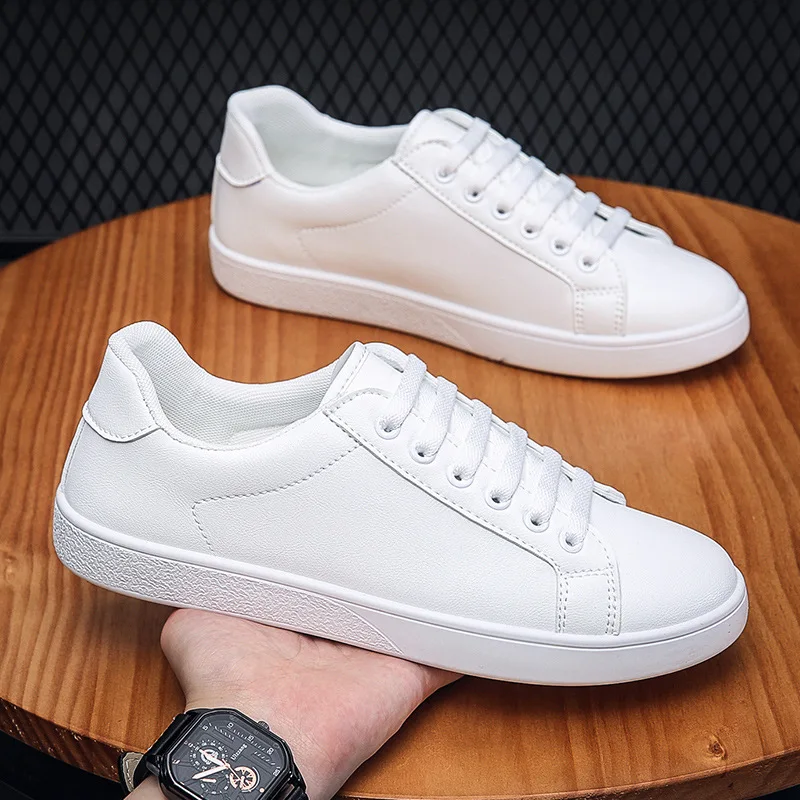 Men\'s Vulcanized Shoes Casual Low Top Flat Sneakers White Shoes Zapatillas Hombre Chaussure Homme Drop Shipping Leather Black