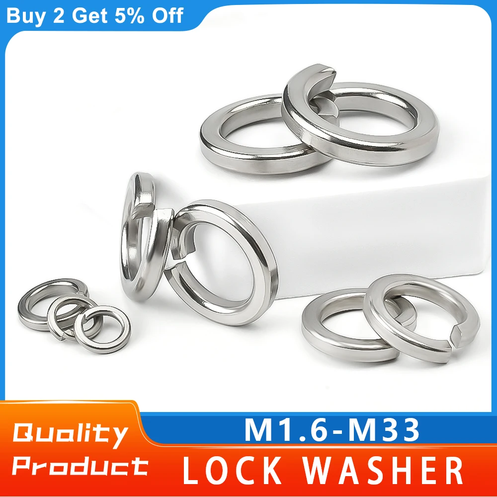 304 Stainless Steel Spring Split Lock Washer Elastic Gasket M1.6 M2 M2.5 M4 M5 M6 M8 M10 M12 M14 M16 M18 M20 M24 M27 M30 M33