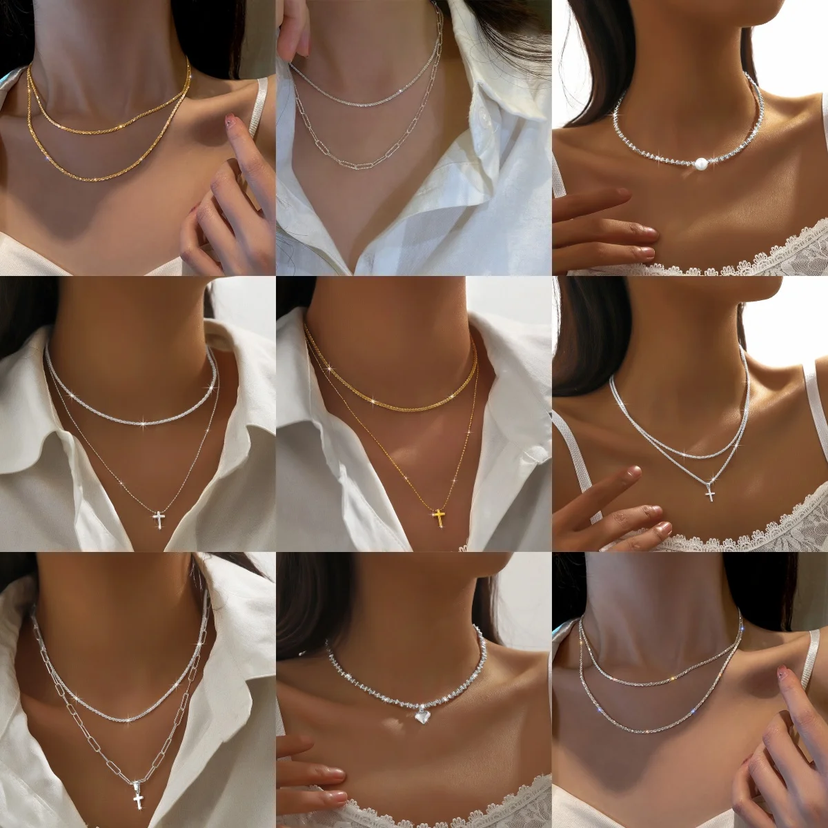 

Vintage Light Luxury Cool Style Pearl Beaded Glitter clavicle Round Charm Layered Necklace for Women Gifts Fashion Pendant