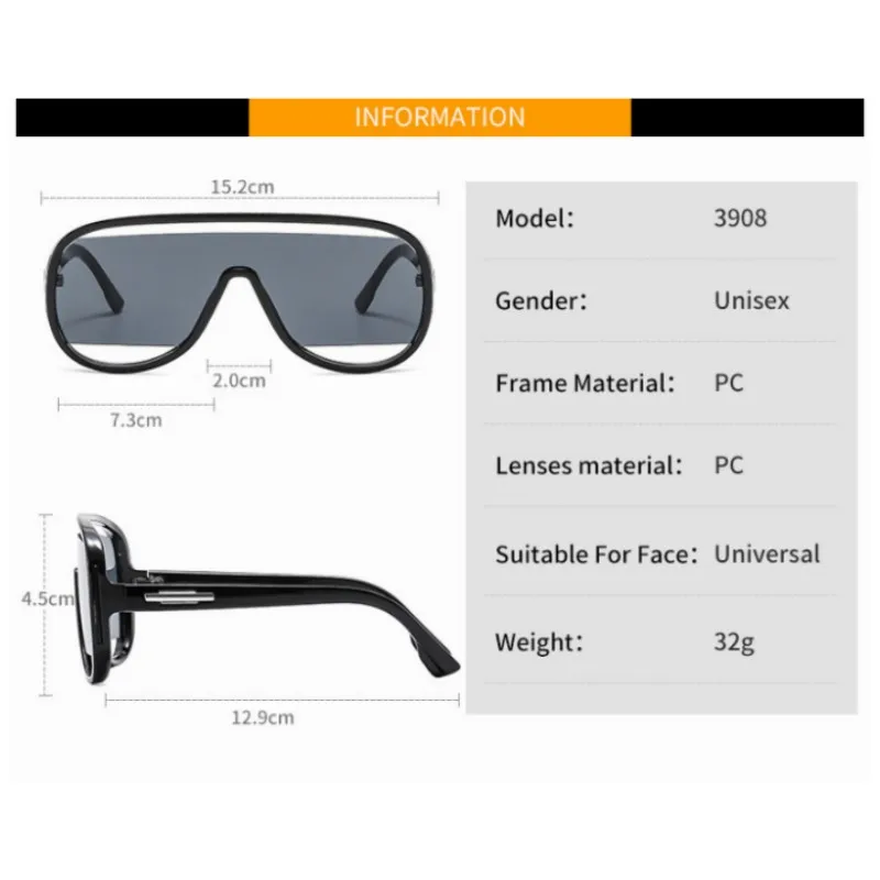 Gafas de sol Retro de una pieza para hombre y mujer, lentes de gran tamaño, marca de lujo, gradiente, UV400