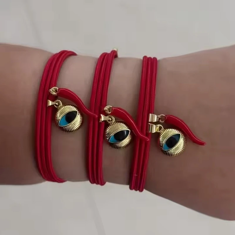 5 قطع مصنوعة يدويًا قابلة للتعديل متعددة الطبقات سوار معصم بتصميم عين تركية وفلفل حار للنساء والرجال إكسسوارات حبل مجوهرات #4