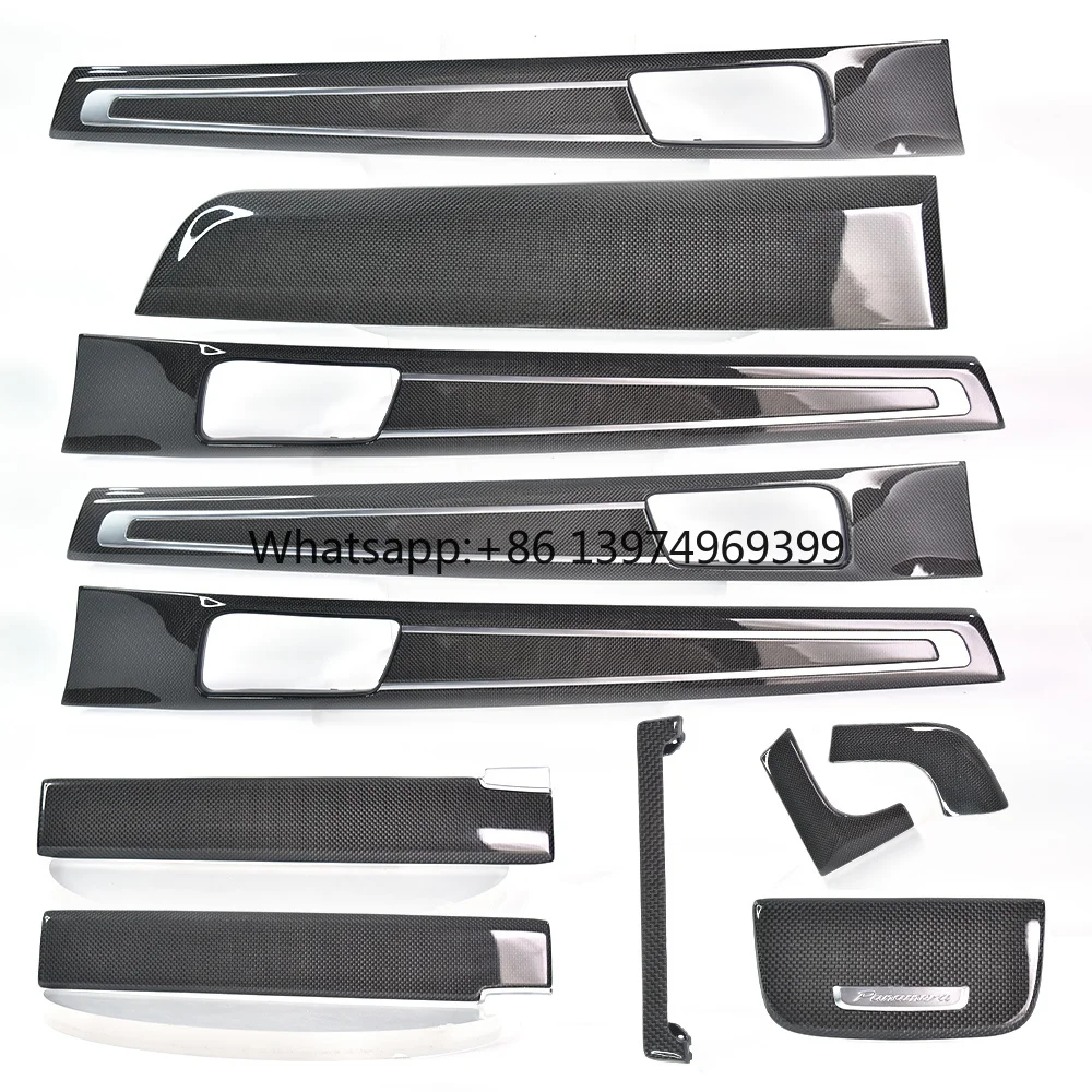 For Porsche Panamera Forged Carbon Fiber Center Console Interior Door Panel Interior 11 Piece Set Non-destructive Replacement