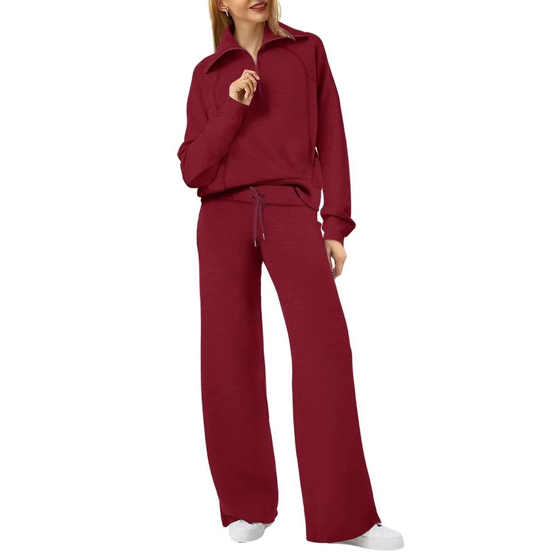 

Women's two-piece oversized half-zip sweatshirt wide-leg sweatpants casual cover