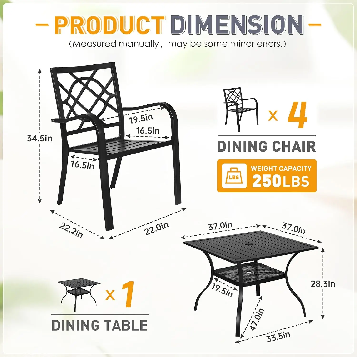 Five Piece Outdoor Wrought Iron Dining Furniture Set Four Stackable Metal Chairs One Steel Slat Bistro Table For Garden Backyard Deck Patio Lawn Porch Black