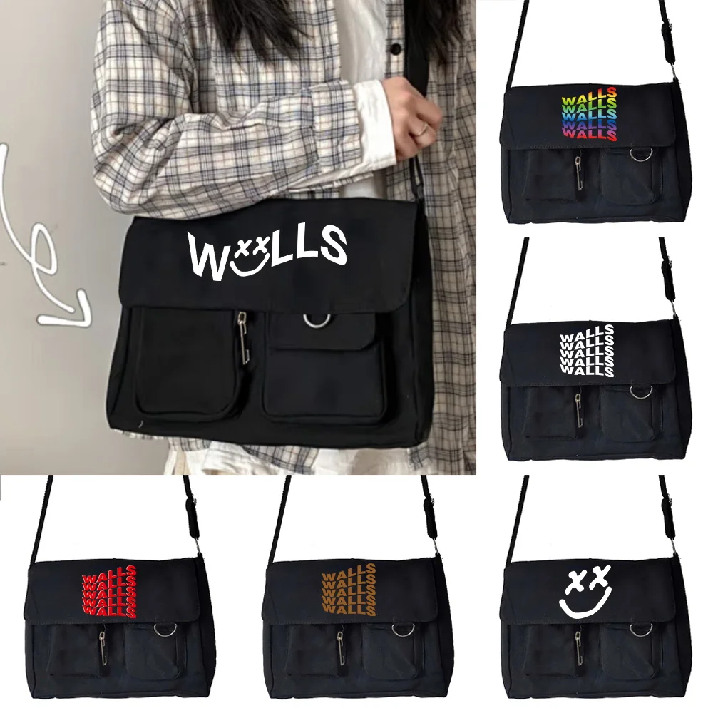 

Shoulder Crossbody Bags Korean Harajuku Style Wild Postman Case Walls Print Women Organizer Simple Casual Canvas Bag Satchels