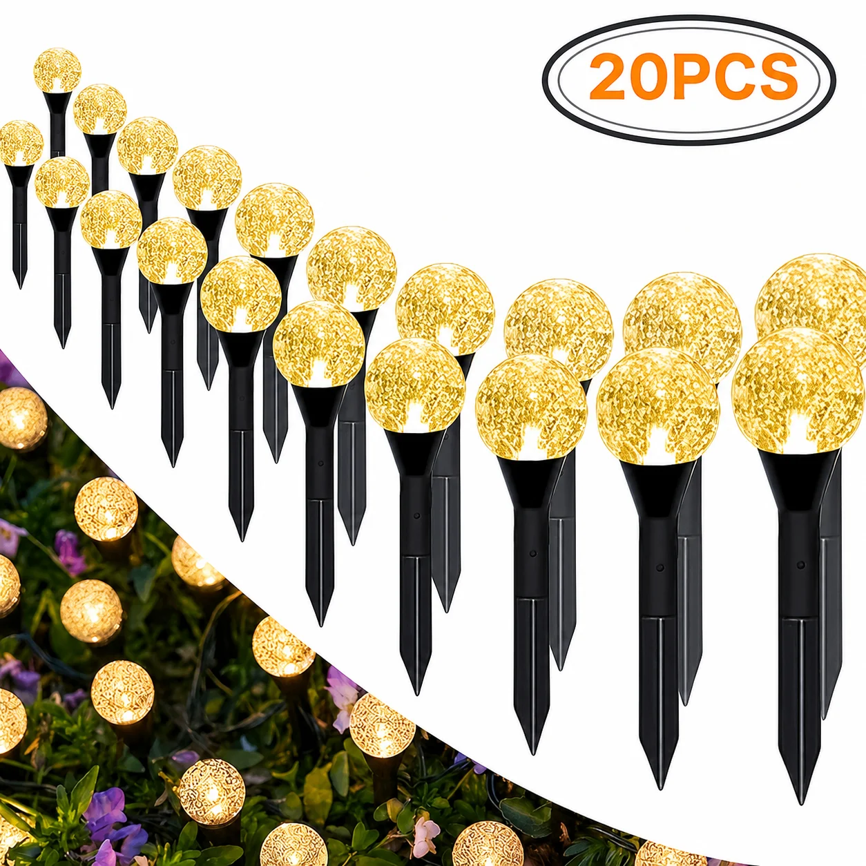 SETONR 20 stuks Solar Garden Crystal Lights, buitenverlichting met 8 verlichtingsmodi, IP44 waterdicht, automatische aan/uit zonne-tuinverlichting voor gazon, tuin, patio, loopbrug, bruiloft, feest en