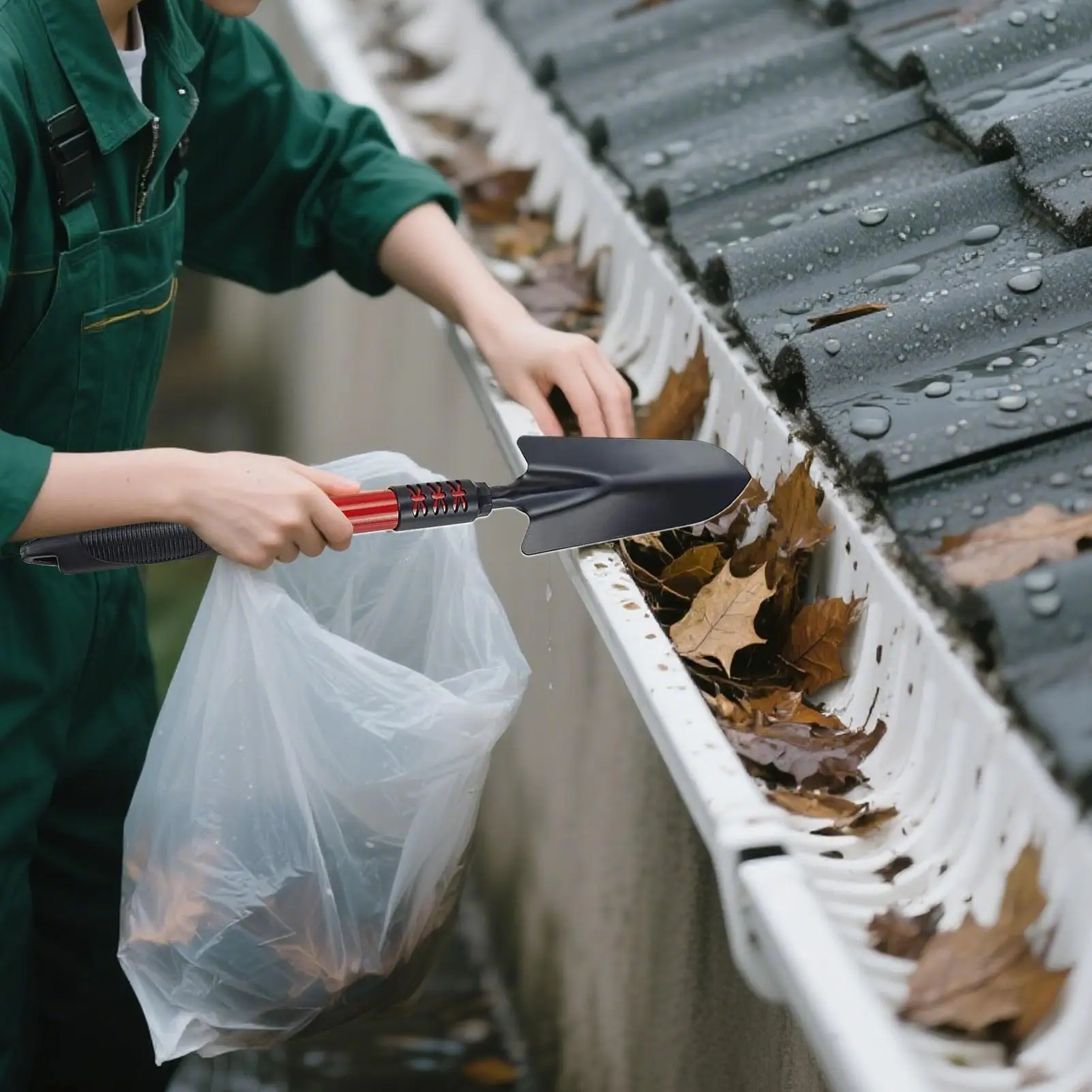 

Инструмент для очистки желобов Многоугольный штанга для очистки желобов и совок Высокоэффективный инструмент для удаления листьев Нержавеющий кровельный дренаж