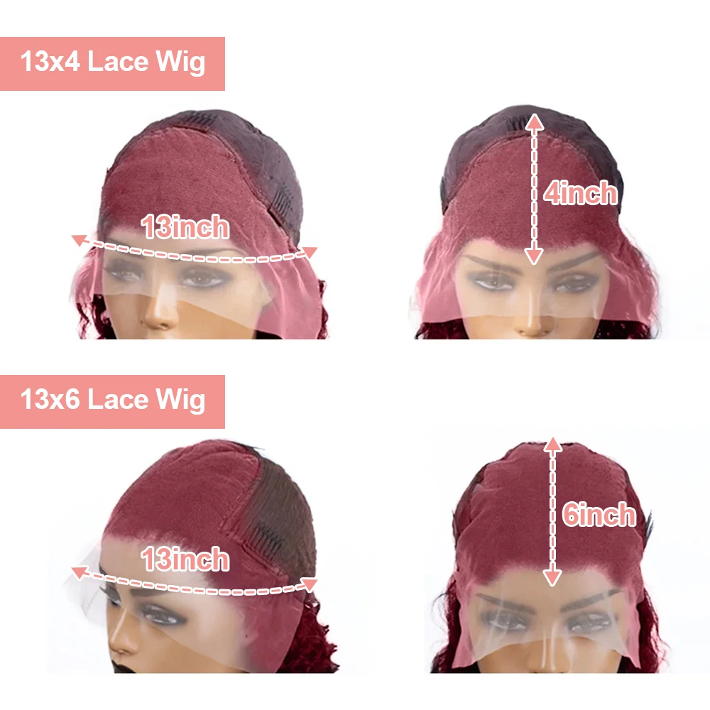 99J Borgogna 13x6 Hd Anteriore Del Merletto Parrucca Dei Capelli Umani 36 40 Pollici di Colore Rosso 13x4 Trasparente Del Merletto Ricci Onda Profonda Frontale parrucche 250%