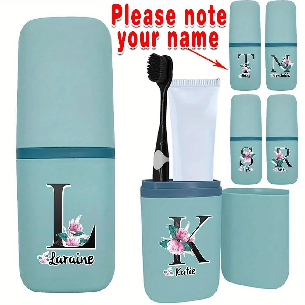 Customized Name Toothbrush Organizer Box Travel Detachable Mouthwash Cup Portable Toothpaste Case Travel Accessories