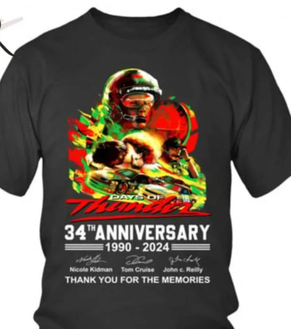 

Футболка с надписью Days Of Thunder на 34-летие, 1990-2024, спасибо за воспоминания