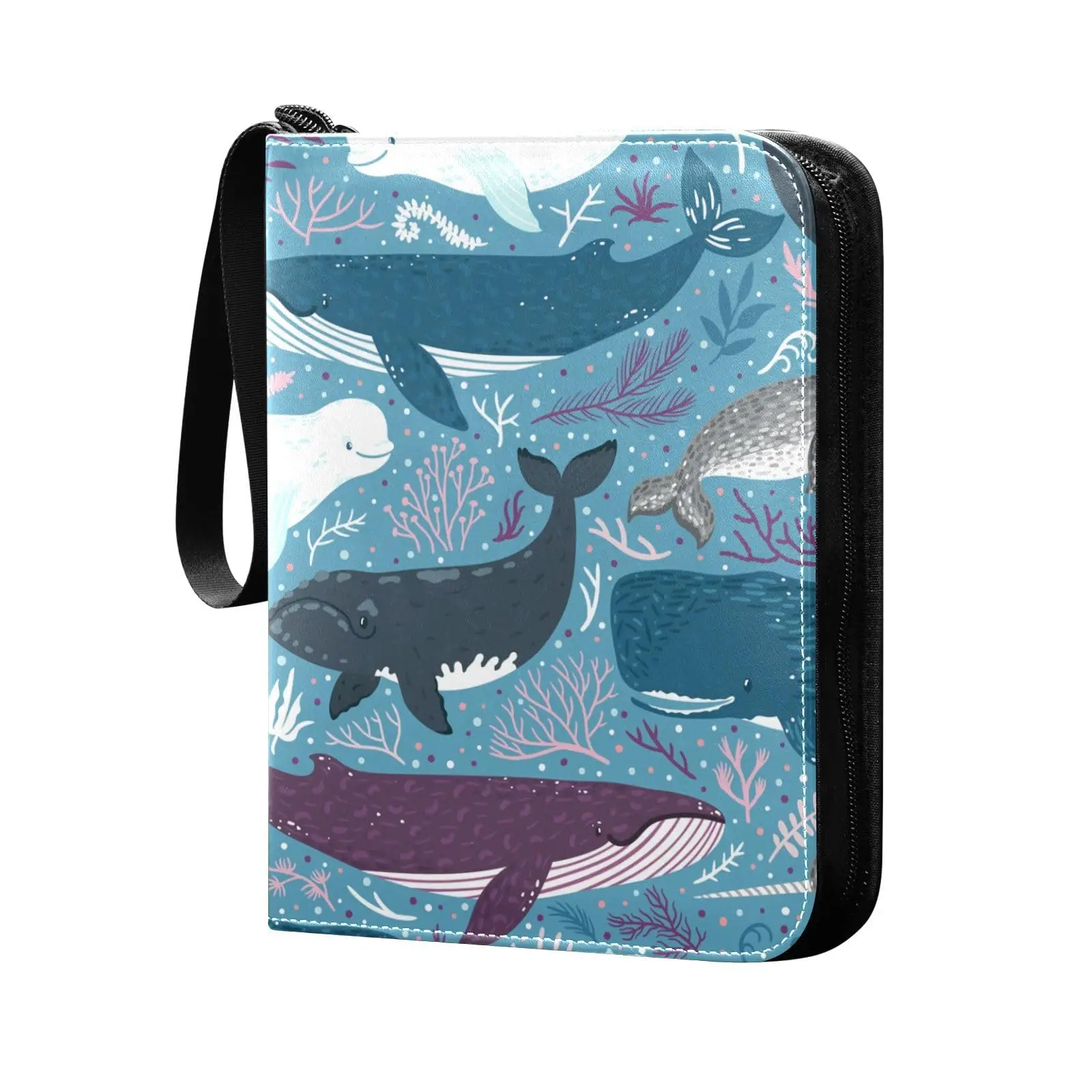 

Whales Ocean Animals 4 Pocket Card Binder, 400 Double Sided Pocket Album for Sport Game Cards, Unique Card Collection Storage