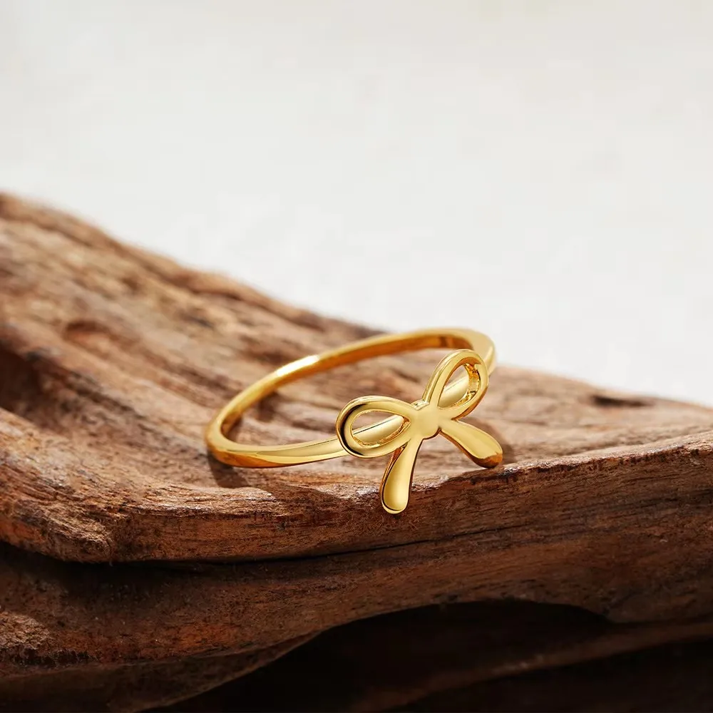 Minimalist Cute Gold Color Stainless Steel Bow Rings for Women Waterproof Butterfly Finger Ring Wedding Aesthetic Jewelry Gifts image 2