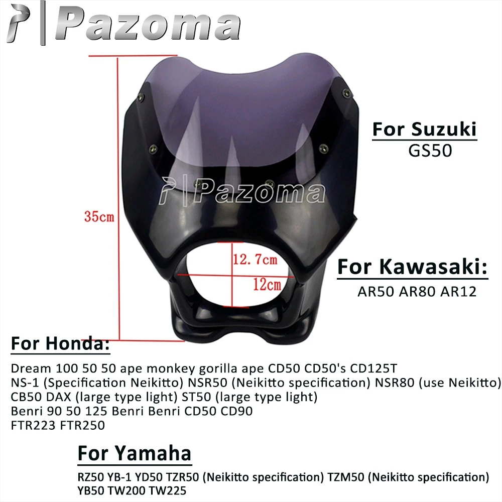 Motorcycle Round Headlight Fairing Headlamp Cowl Windshield For Yamaha RZ50 YB-1 YD50 TZR50 TZM50 YB50 TW200 TW225 Suzuki GS50