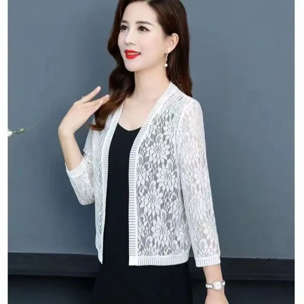 Summer Tie Up Women's Cardigan Floral Lace Beach Air-Conditioning Shirt Breathable Short Cardigan Women