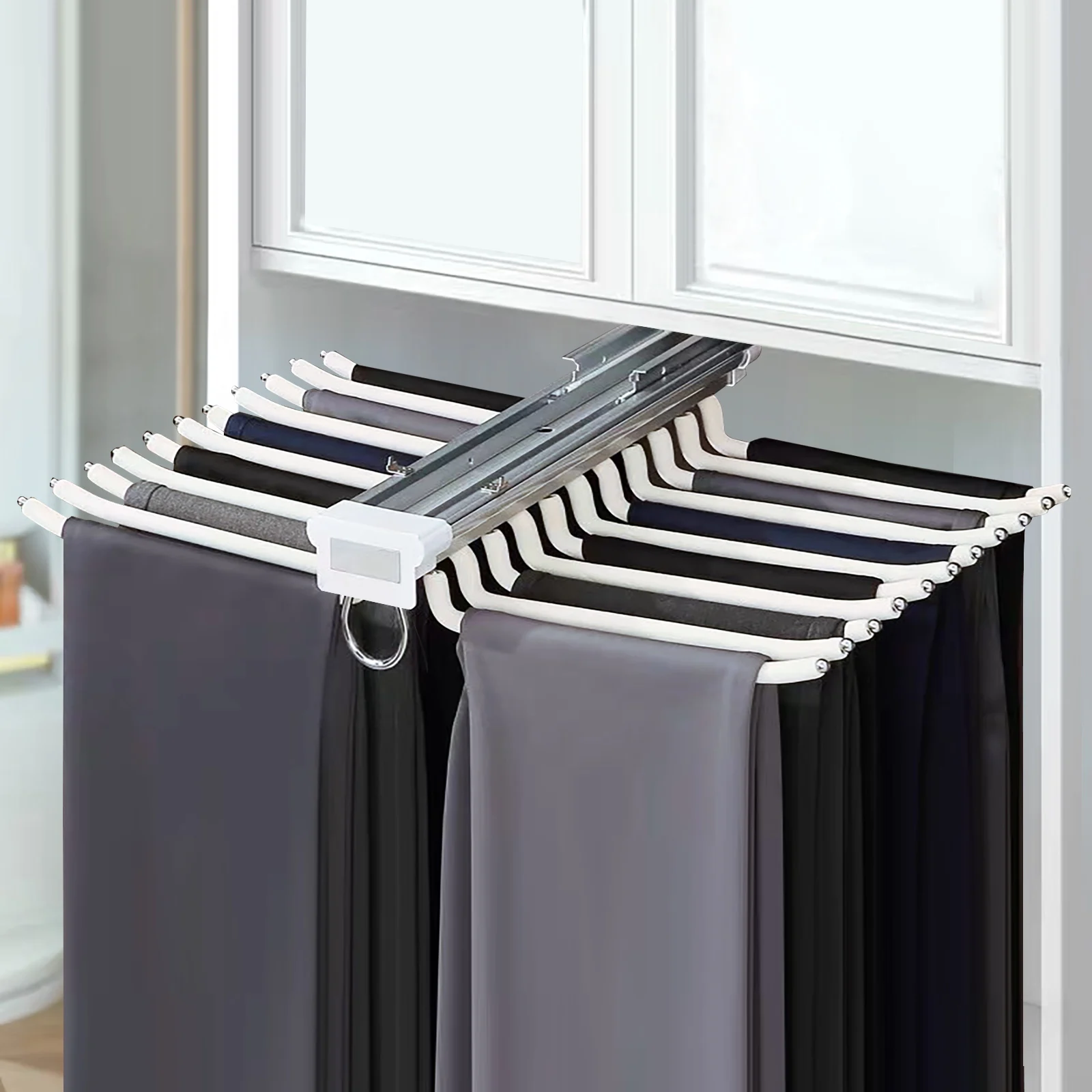 

LOYALHEARTDY 22 Arms Pull Out Sliding Trousers Pants Hanger Rods Belt Tie Rack Bedroom Closet Stainless Steel Storage Organizer