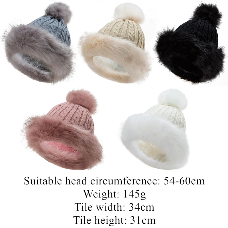 Women's Winter Hat Thicken Warm Windproof Snowproof Female Knitted Peaked Caps With Ball Ladies Outdoor Beanies Skullies